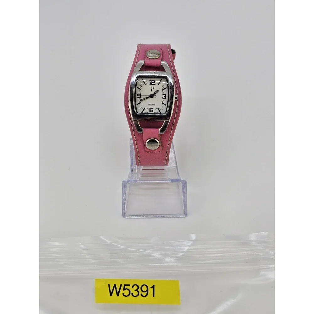 25MM Women's‎ Analog Watch Gray Dial Pink Leather Band NEW Battery
